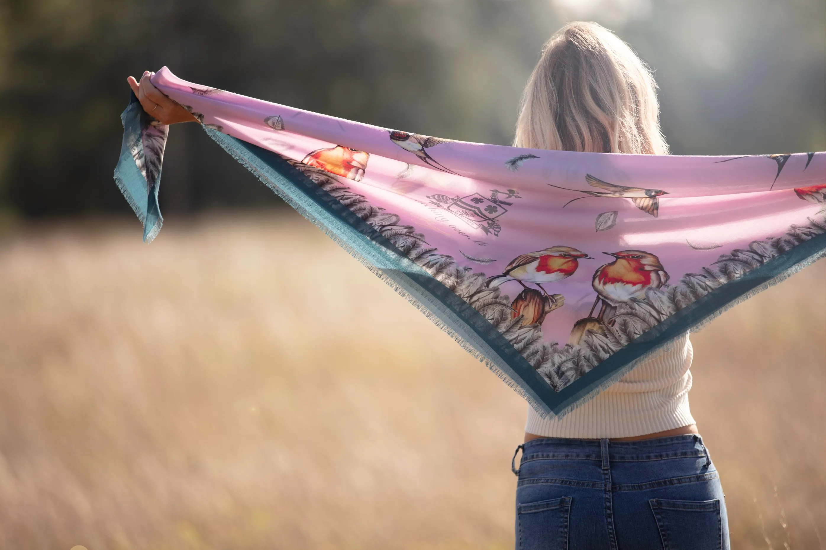 Watching Over Me Heather Wool Silk Square Shawl Scarf