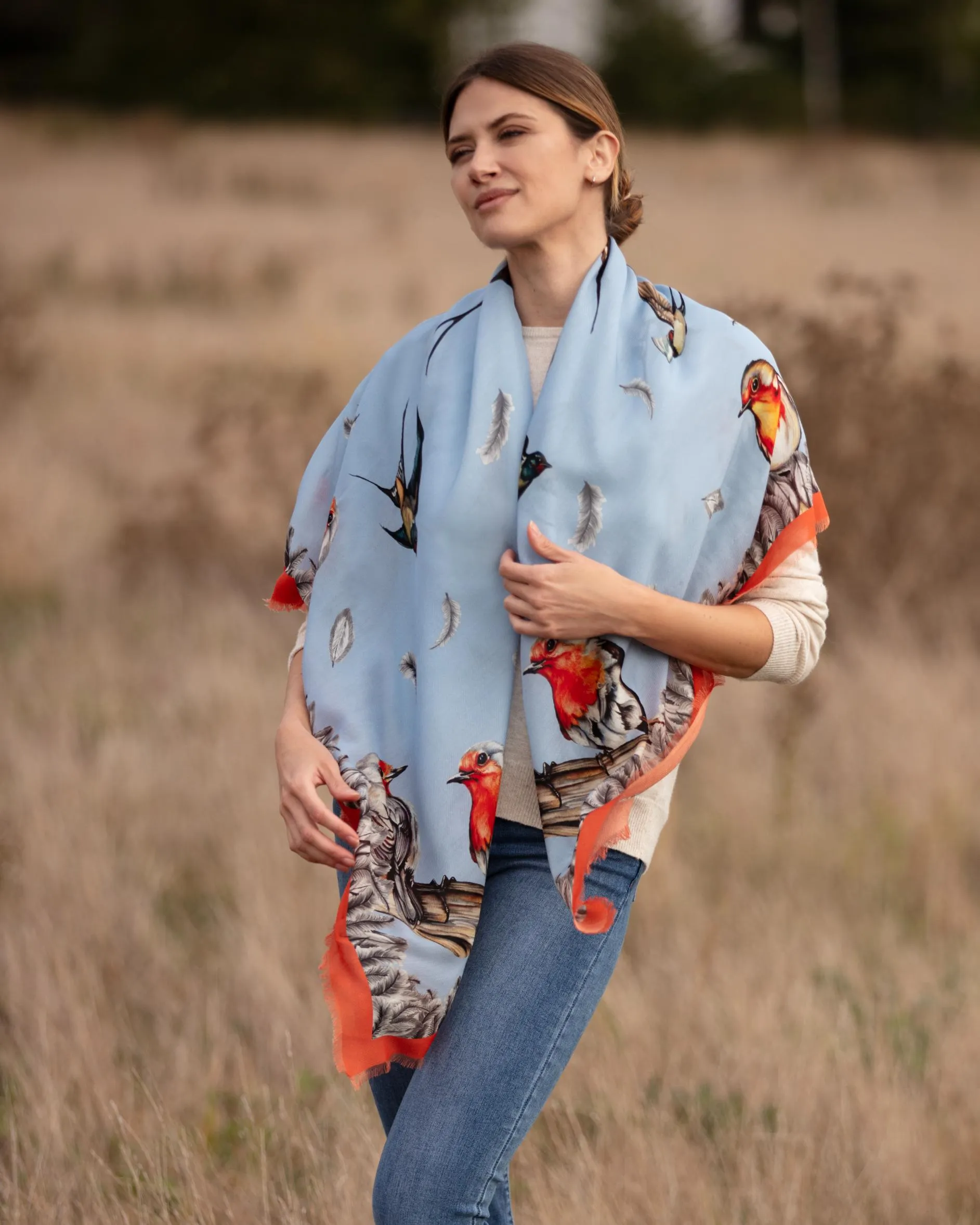 Watching Over Me Mykonos Blue Wool Silk Square Shawl Scarf