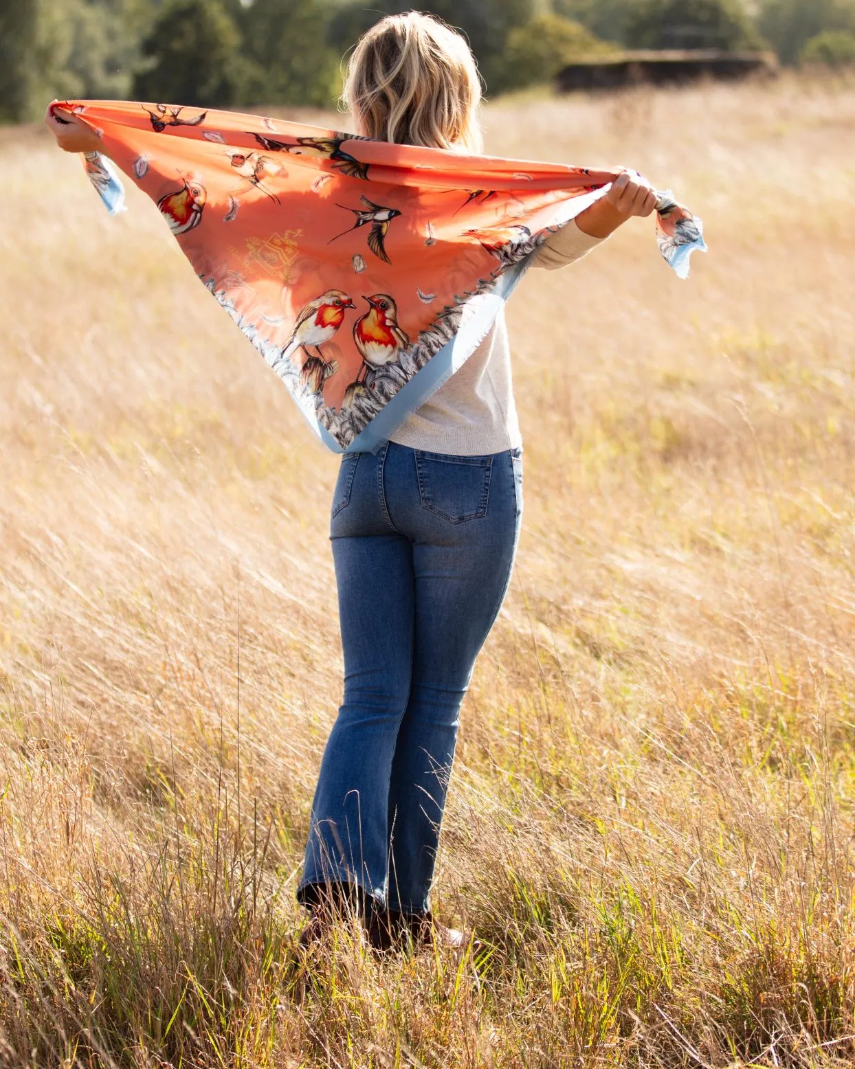 Watching Over Me Sienna Orange Wool Silk Square Shawl Scarf