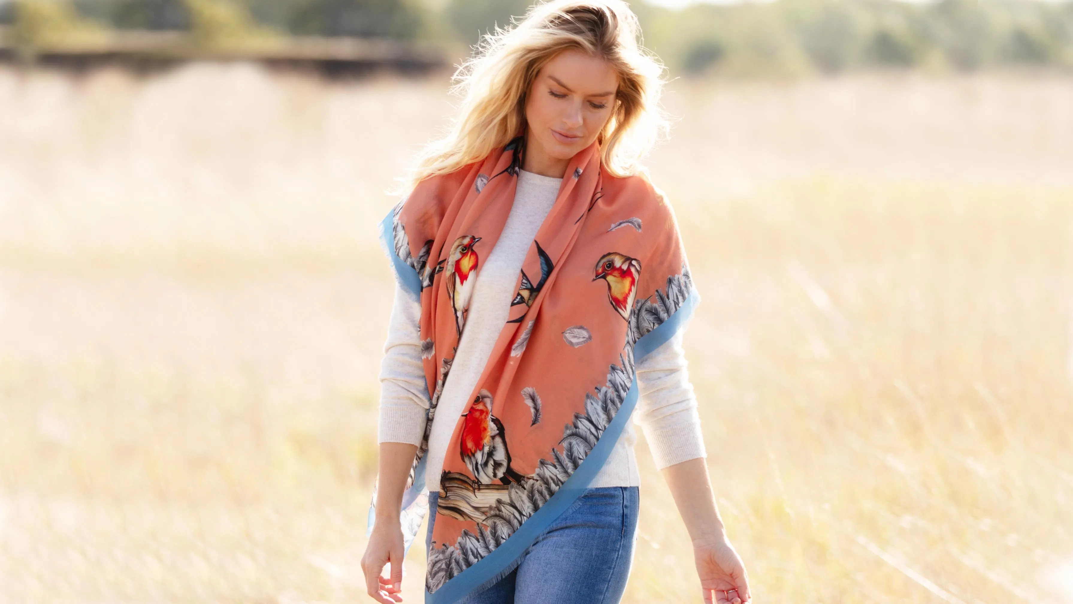 Watching Over Me Sienna Orange Wool Silk Square Shawl Scarf