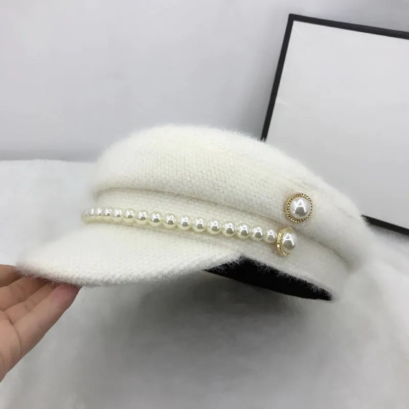 Winter Leisure Fashion Beret Hats With Chic Pearl Chain