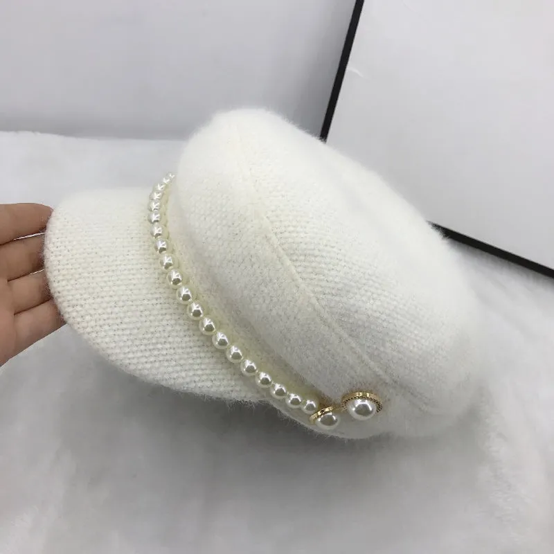 Winter Leisure Fashion Beret Hats With Chic Pearl Chain