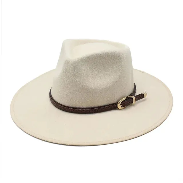 Women Winter Wool Fedora Hat Simple Wide Brim Vintage Felt Jazz Hats