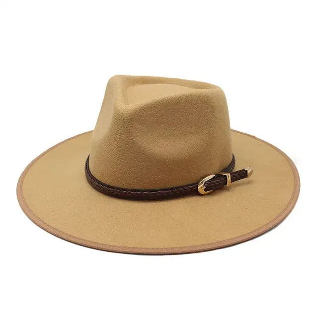 Women Winter Wool Fedora Hat Simple Wide Brim Vintage Felt Jazz Hats