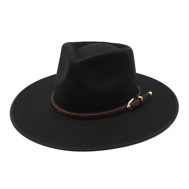 Women Winter Wool Fedora Hat Simple Wide Brim Vintage Felt Jazz Hats