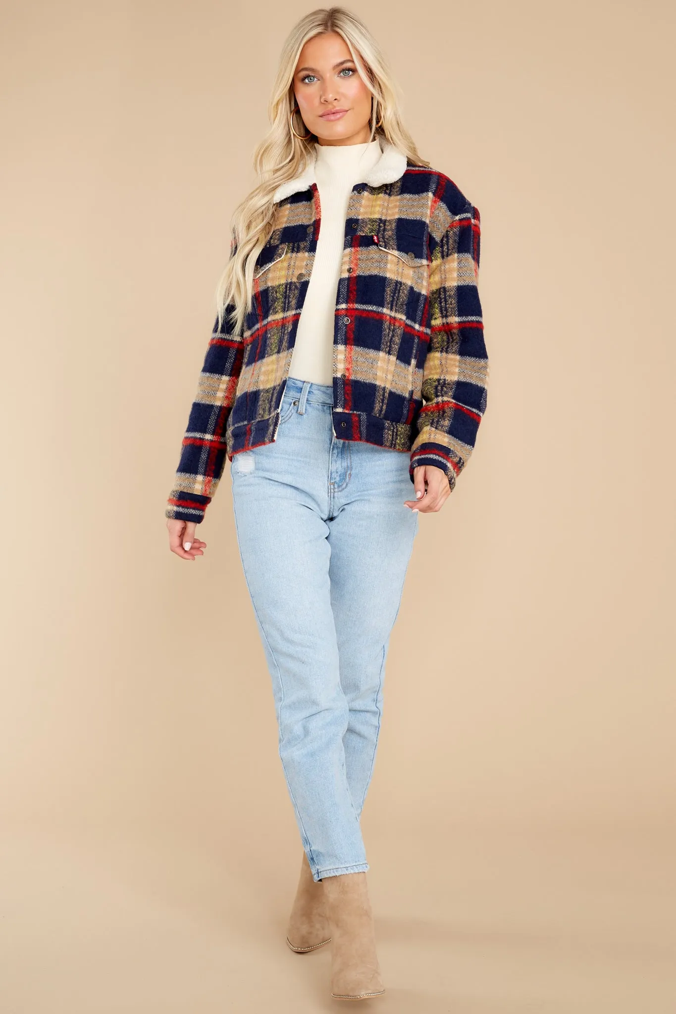 Wool Plaid Trucker Jacket