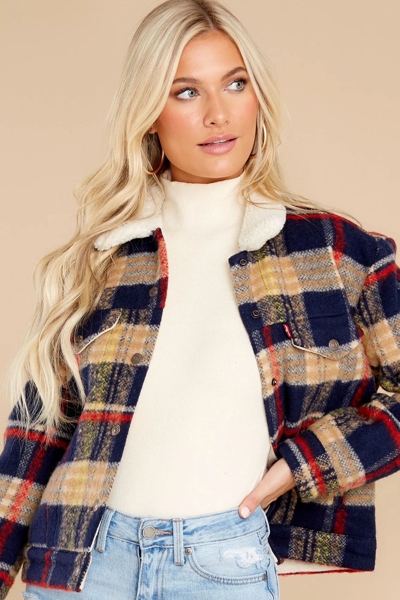 Wool Plaid Trucker Jacket