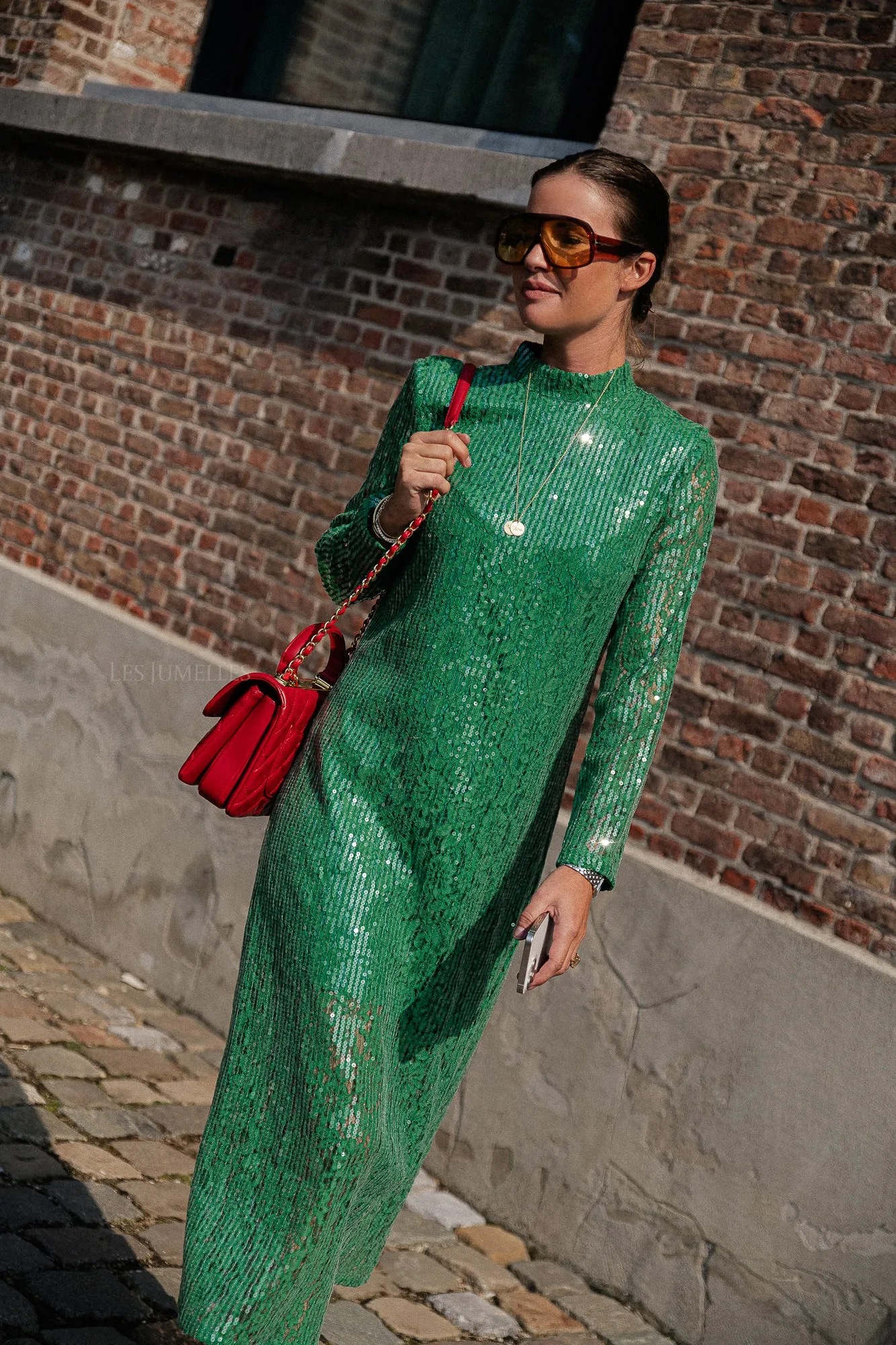 YASSabine LS lace long dress jolly green